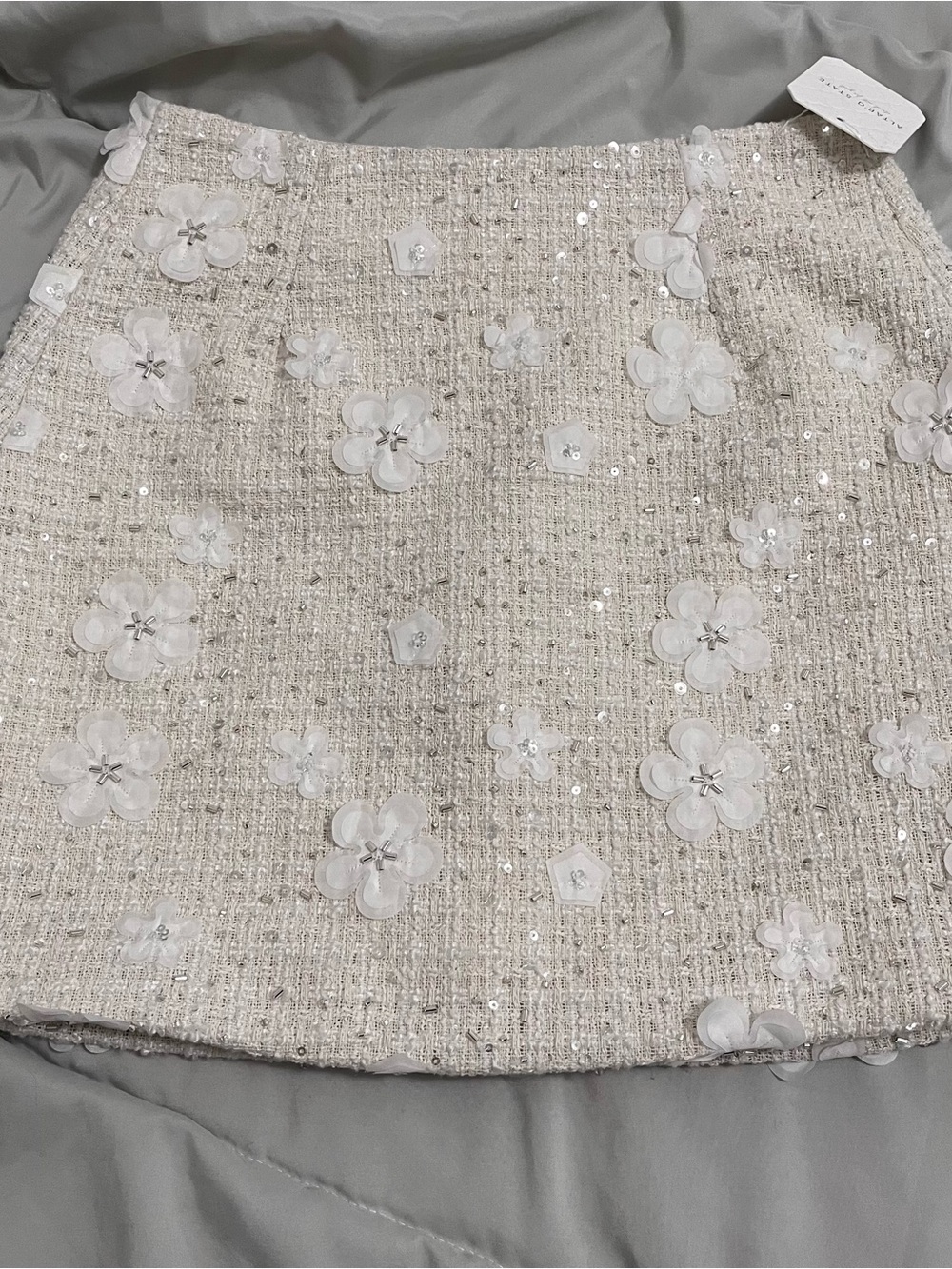 Altar'd State Ivory Floral Sequin Tweed Dress
